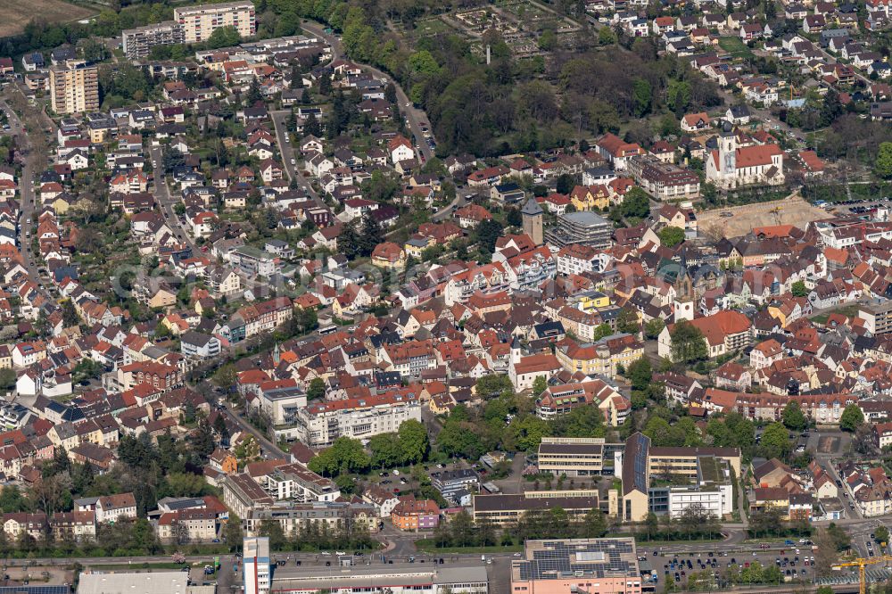 Bretten from above - Town View of the streets and houses of the residential areas in Bretten in the state Baden-Wuerttemberg, Germany