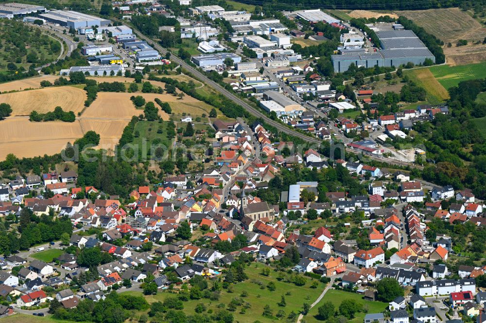 Aerial image Bretten - Town View of the streets and houses of the residential areas in Bretten in the state Baden-Wuerttemberg, Germany