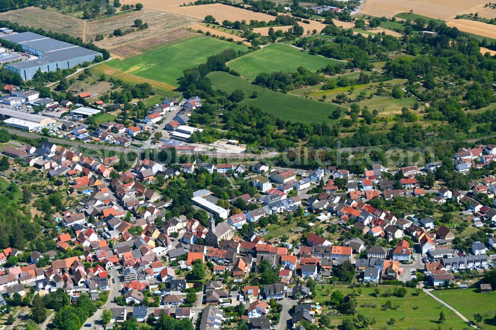 Aerial photograph Bretten - Town View of the streets and houses of the residential areas in Bretten in the state Baden-Wuerttemberg, Germany