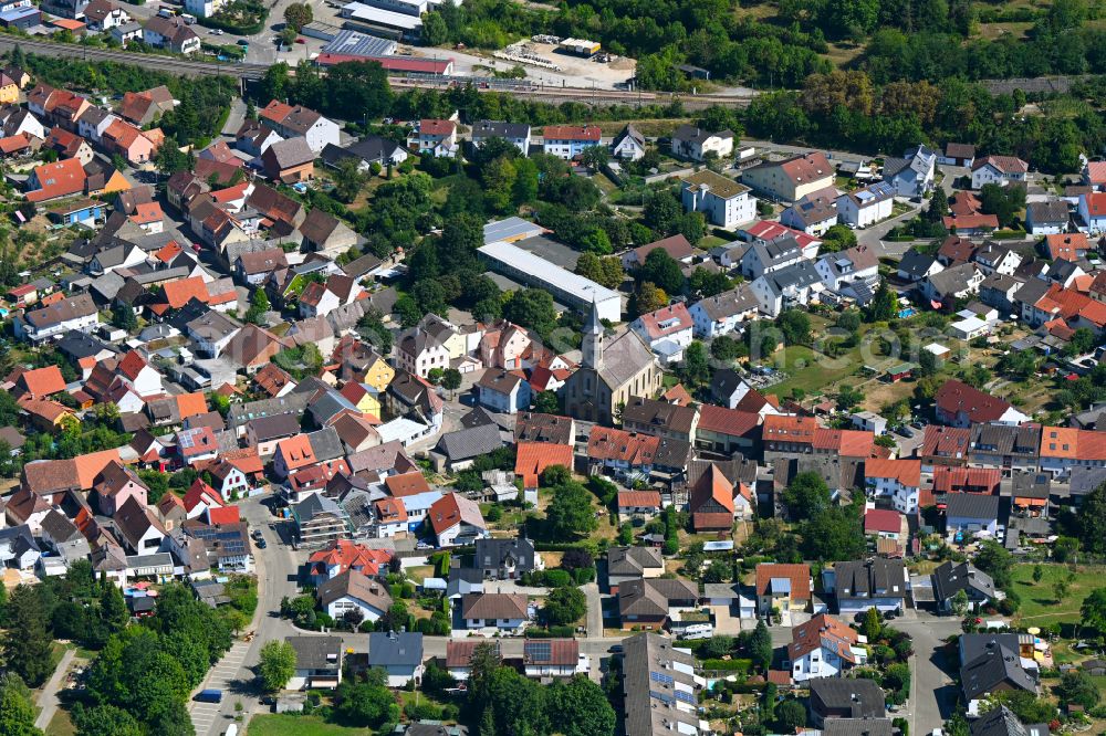 Bretten from above - Town View of the streets and houses of the residential areas in Bretten in the state Baden-Wuerttemberg, Germany