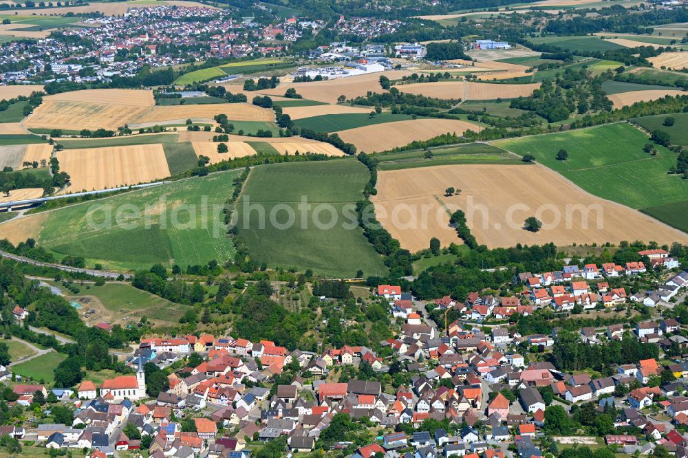 Aerial image Bretten - Town View of the streets and houses of the residential areas in Bretten in the state Baden-Wuerttemberg, Germany