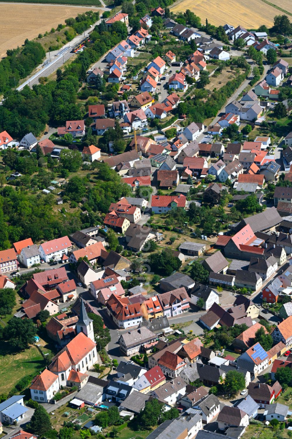 Aerial image Bretten - Town View of the streets and houses of the residential areas in Bretten in the state Baden-Wuerttemberg, Germany