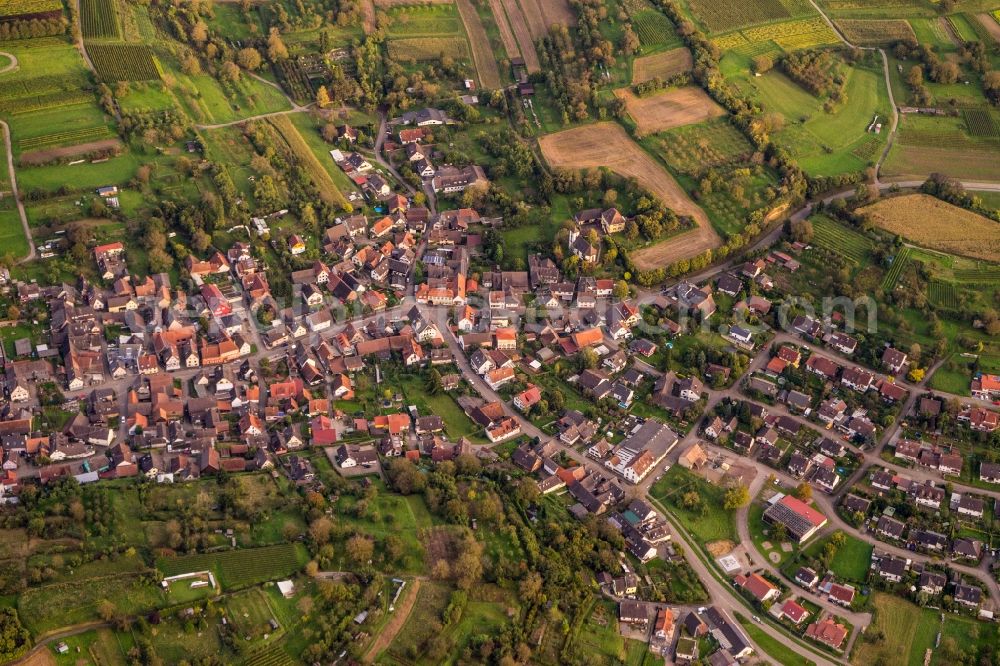 Aerial photograph Broggingen - Town View of the streets and houses of the residential areas in Broggingen in the state Baden-Wuerttemberg