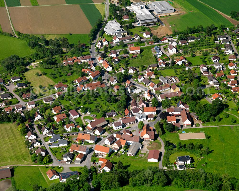 Aerial image Bronnen - Town View of the streets and houses of the residential areas in Bronnen in the state Baden-Wuerttemberg, Germany