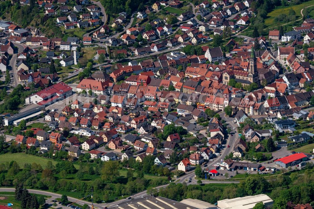 Aerial photograph Bräunlingen - Town View of the streets and houses of the residential areas in Braeunlingen in the state Baden-Wuerttemberg, Germany