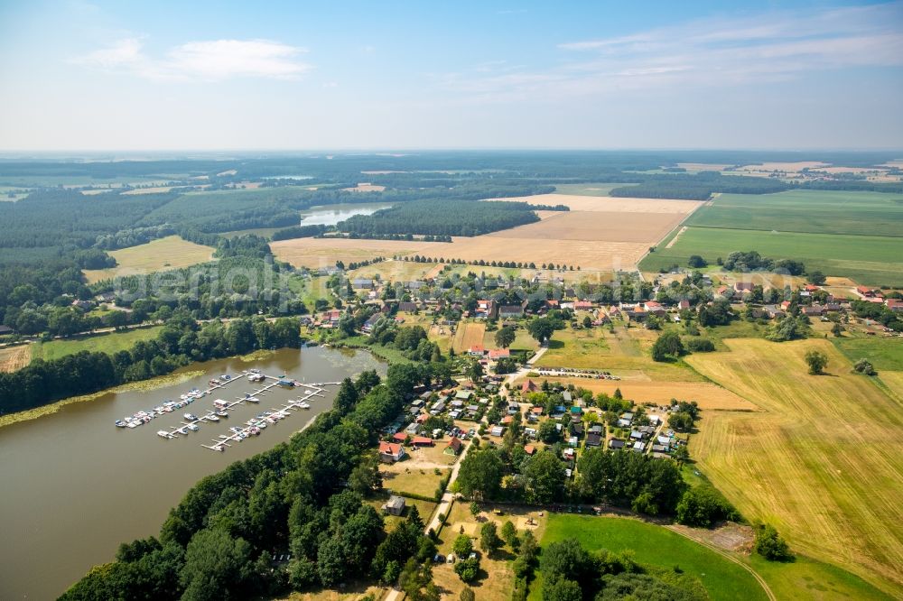 Buchholz from the bird's eye view: View of Buchholz on Lake Mueritzsee with its marina and campsite in the state of Mecklenburg - Western Pomerania