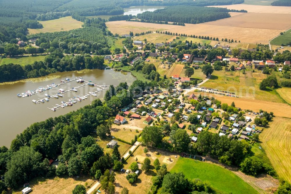 Aerial image Buchholz - View of Buchholz on Lake Mueritzsee with its marina and campsite in the state of Mecklenburg - Western Pomerania