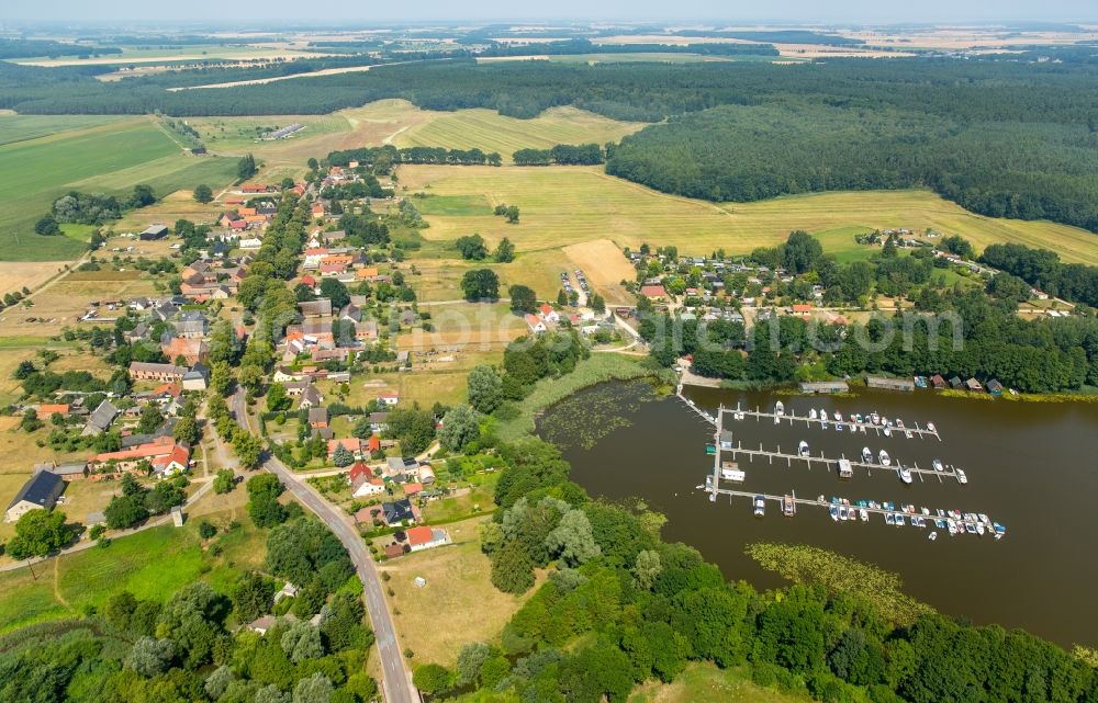 Buchholz from the bird's eye view: View of Buchholz on Lake Mueritzsee with its marina and campsite in the state of Mecklenburg - Western Pomerania