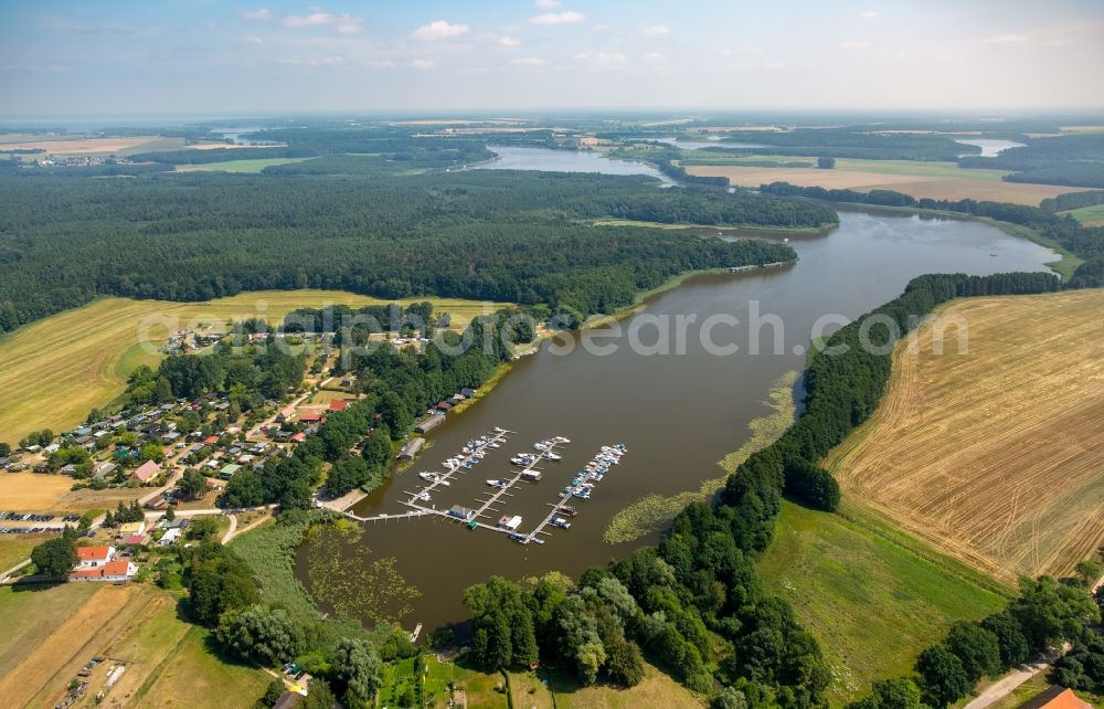 Buchholz from above - View of Buchholz on Lake Mueritzsee with its marina and campsite in the state of Mecklenburg - Western Pomerania