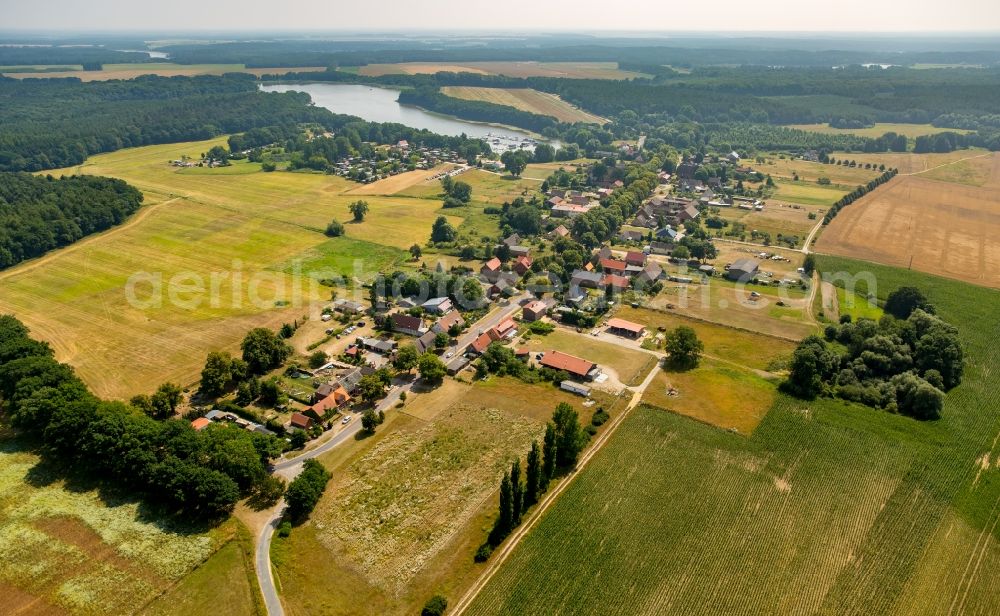 Buchholz from the bird's eye view: View of Buchholz on Lake Mueritzsee with its marina and campsite in the state of Mecklenburg - Western Pomerania