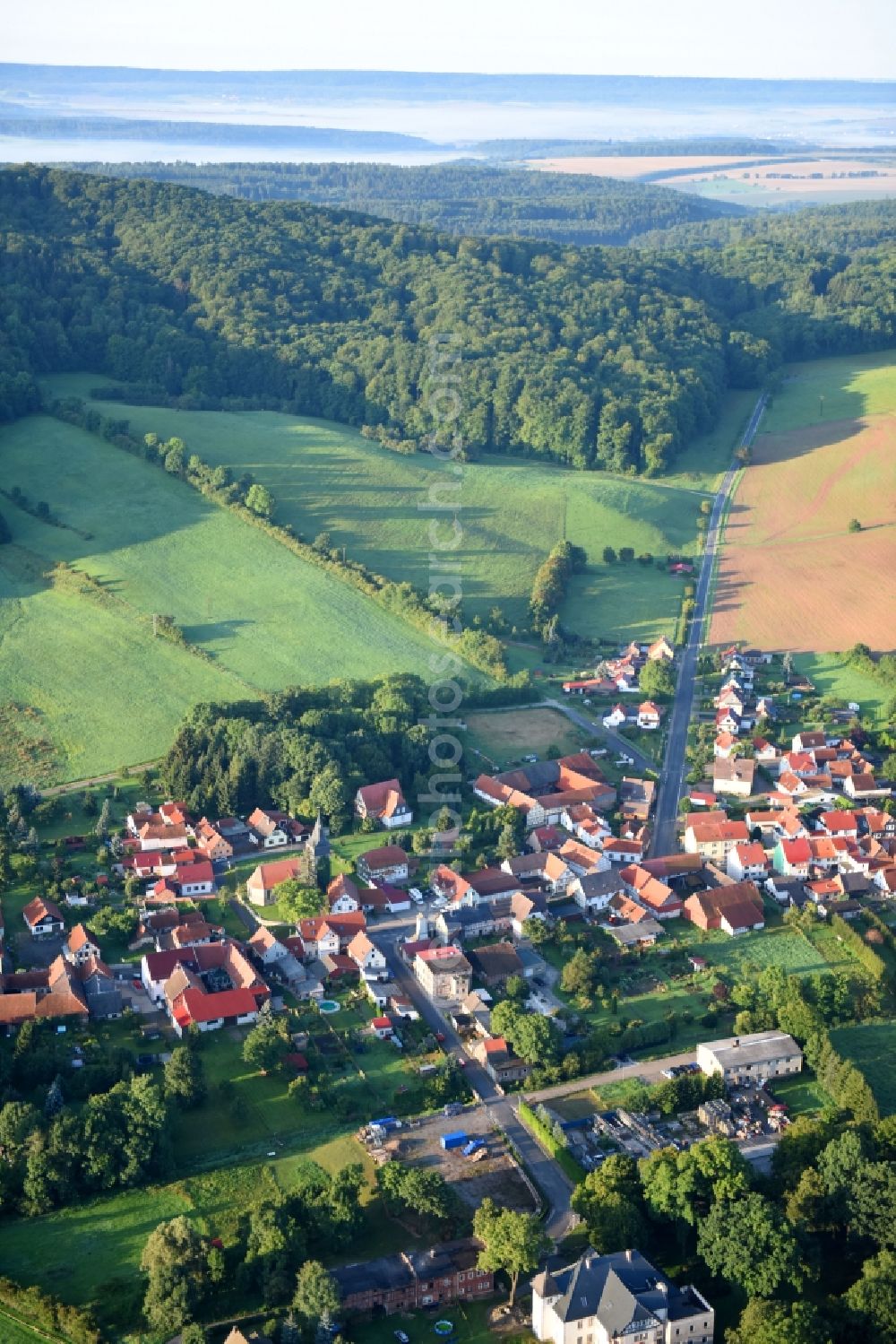 Buhla from above - Town View of the streets and houses of the residential areas in Buhla in the state Thuringia, Germany