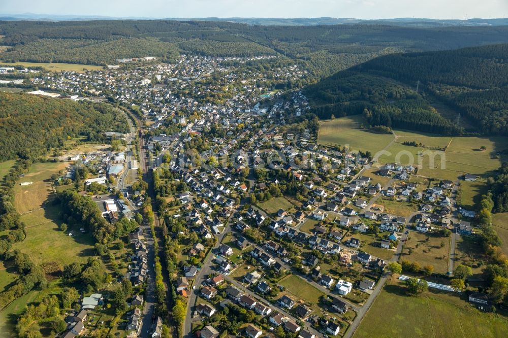 Aerial image Burbach - Town View of the streets and houses of the residential areas in Burbach in the state North Rhine-Westphalia, Germany