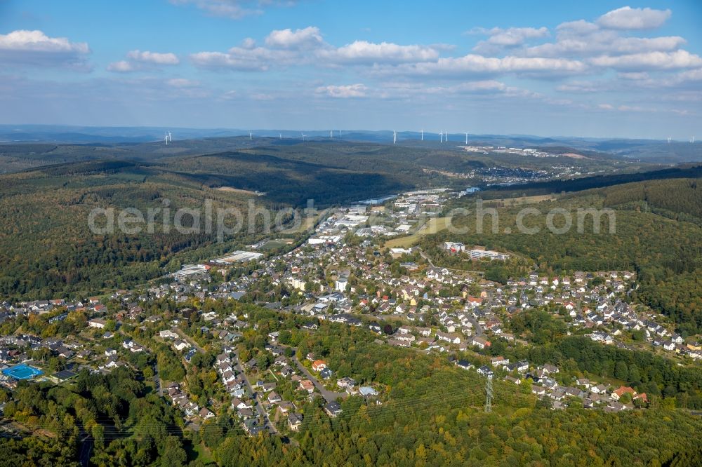 Aerial image Burbach - Town View of the streets and houses of the residential areas in Burbach in the state North Rhine-Westphalia, Germany