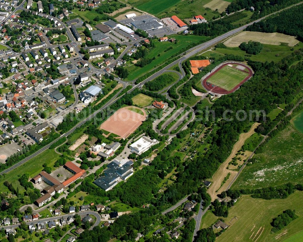 Burgbirkenfeld from above - Town View of the streets and houses of the residential areas in Burgbirkenfeld in the state Rhineland-Palatinate, Germany