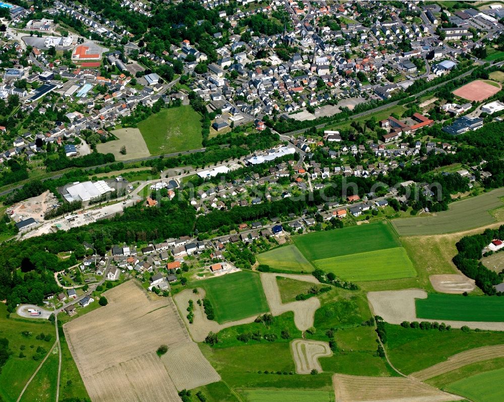 Burgbirkenfeld from the bird's eye view: Town View of the streets and houses of the residential areas in Burgbirkenfeld in the state Rhineland-Palatinate, Germany