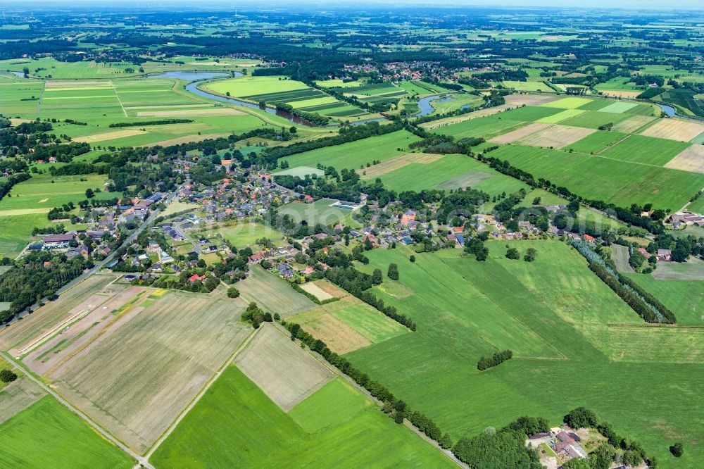 Burweg from above - Town View of the streets and houses of the residential areas in Burweg in the state Lower Saxony, Germany