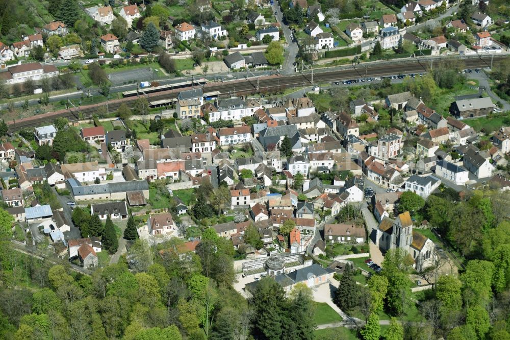 Chamarande from above - Town View of the streets and houses of the residential areas in Chamarande in Ile-de-France, France