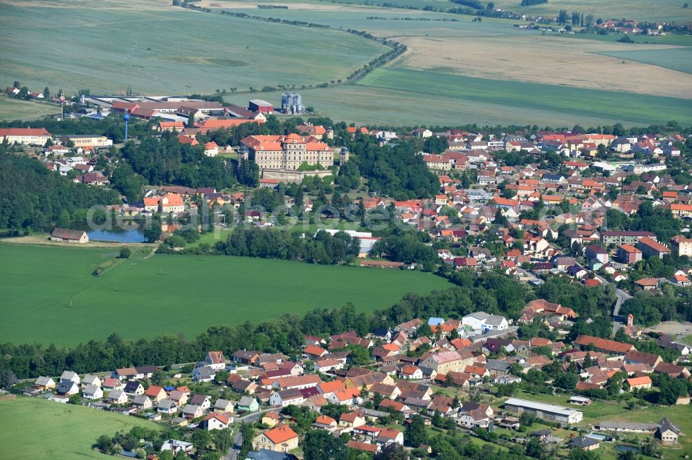 Aerial image Chotesov - Chotieschau - Town View of the streets and houses of the residential areas in Chotesov - Chotieschau in Plzensky kraj - Pilsner Region - Boehmen, Czech Republic