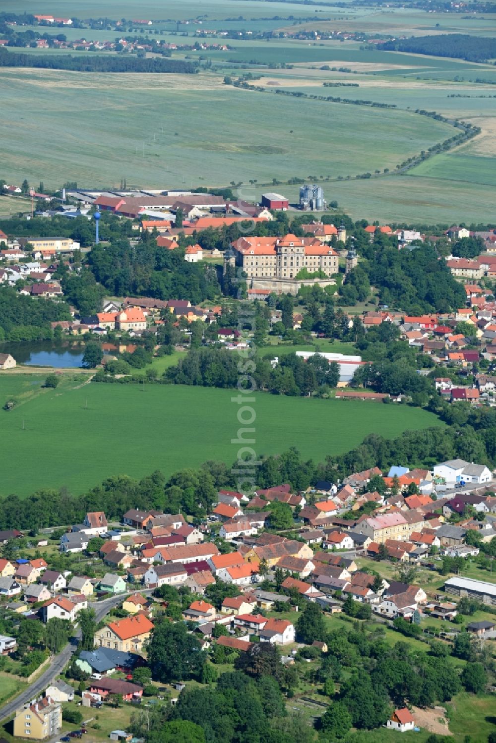 Chotesov - Chotieschau from above - Town View of the streets and houses of the residential areas in Chotesov - Chotieschau in Plzensky kraj - Pilsner Region - Boehmen, Czech Republic