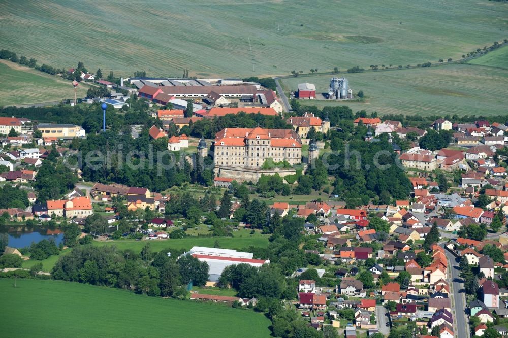 Chotesov - Chotieschau from the bird's eye view: Town View of the streets and houses of the residential areas in Chotesov - Chotieschau in Plzensky kraj - Pilsner Region - Boehmen, Czech Republic