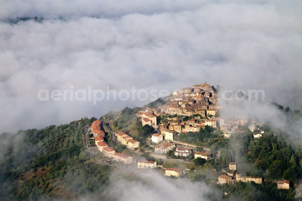 Aerial image Civitella Marittima - Town View of the streets and houses of the residential areas in Civitella Marittima in Toscana, Italy