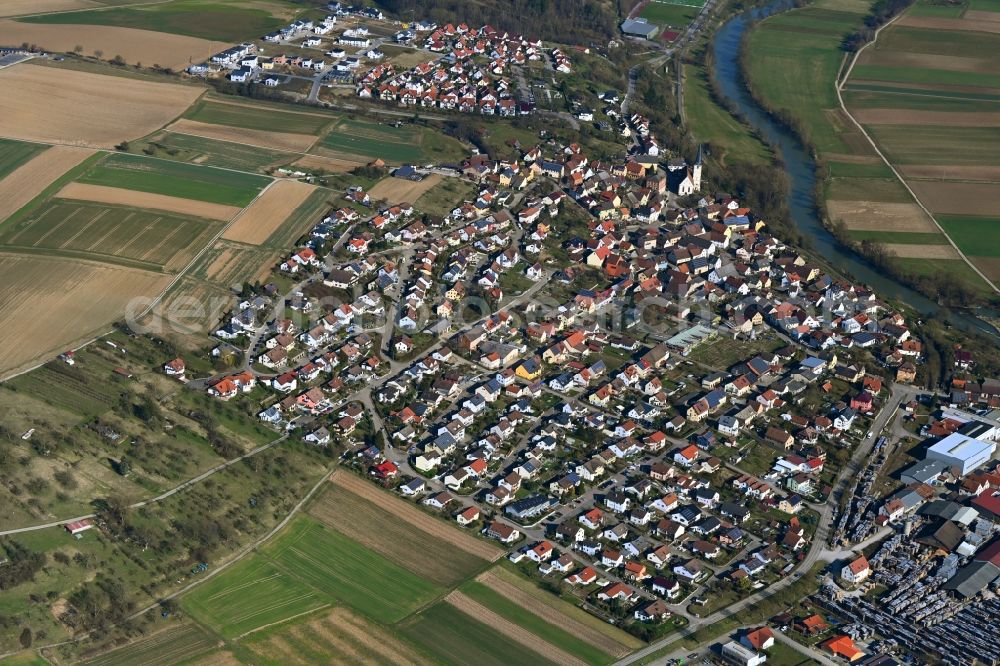 Cleversulzbach from above - Town View of the streets and houses of the residential areas in Cleversulzbach in the state Baden-Wuerttemberg, Germany