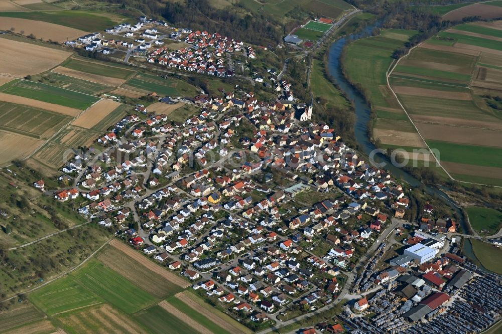 Cleversulzbach from above - Town View of the streets and houses of the residential areas in Cleversulzbach in the state Baden-Wuerttemberg, Germany