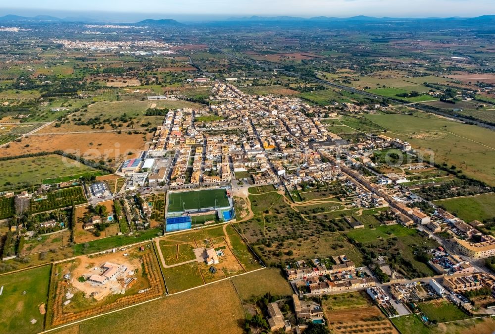 Aerial image Consell - Town View of the streets and houses of the residential areas in Consell in Balearische Insel Mallorca, Spain