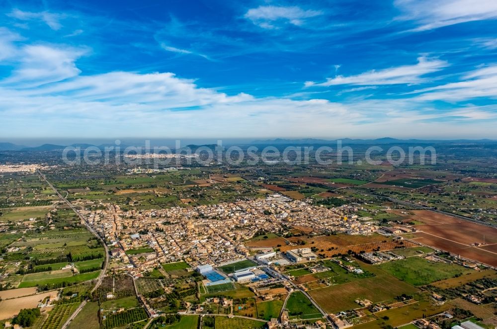 Consell from above - Town View of the streets and houses of the residential areas in Consell in Balearische Insel Mallorca, Spain