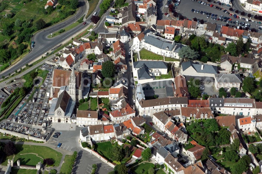 Crépy-en-Valois from above - View at Crépy-en-Valois in the department of Oise in the Picardie region of France, left of center, the church of St. Denis and the cemetery