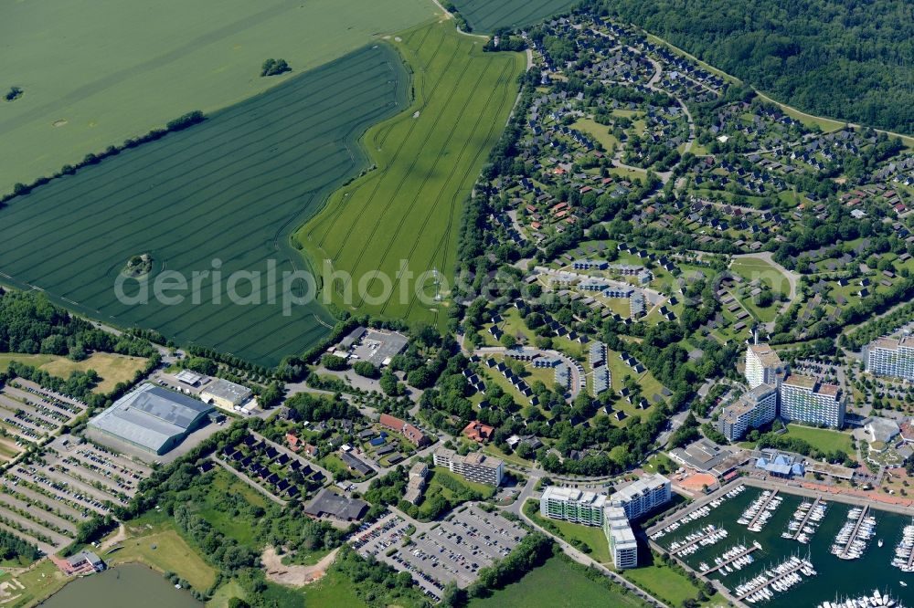 Damp from above - Town View of the streets and houses of the residential areas of the local community Damp aswell as the nearby coastline of the baltic sea in the state Schleswig-Holstein