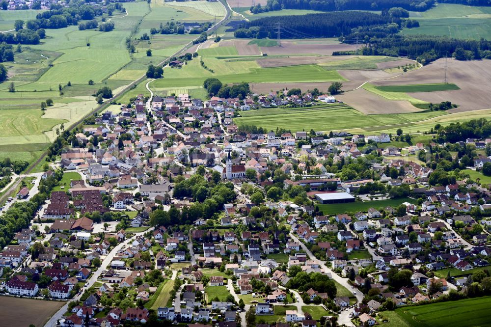 Dasing from above - Town View of the streets and houses of the residential areas in the district Wessiszell in Dasing in the state Bavaria, Germany