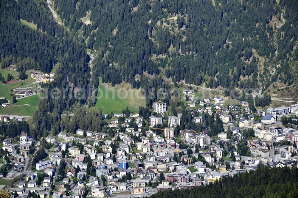 Davos Platz from above - Town View of the streets and houses of the residential areas in Davos Platz in the canton Graubuenden, Switzerland