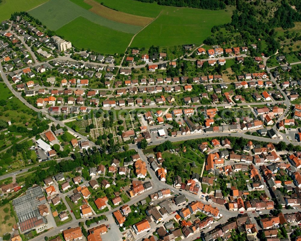 Aerial image Deggingen - Town View of the streets and houses of the residential areas in Deggingen in the state Baden-Wuerttemberg, Germany