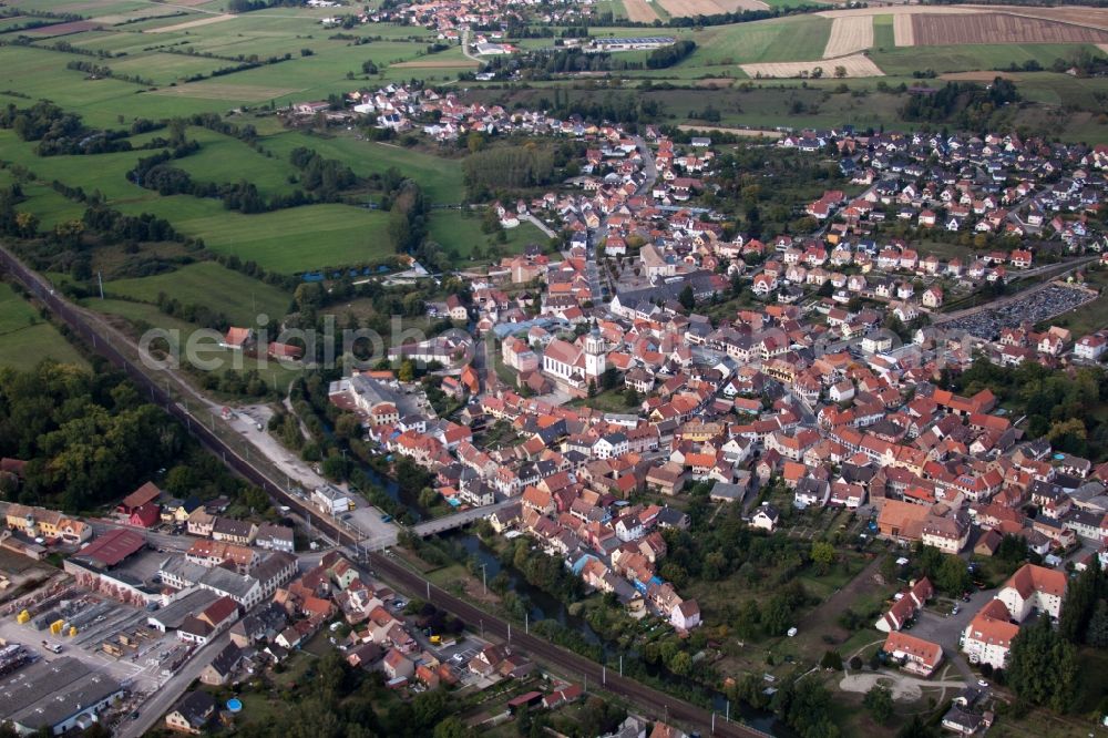 Dettwiller from above - Town View of the streets and houses of the residential areas in Dettwiller in Grand Est, France