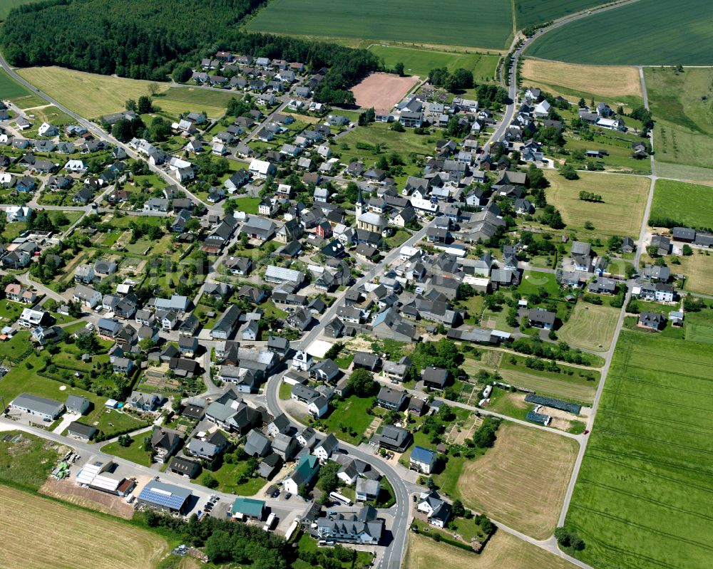 Dickenschied from the bird's eye view: Town View of the streets and houses of the residential areas in Dickenschied in the state Rhineland-Palatinate, Germany