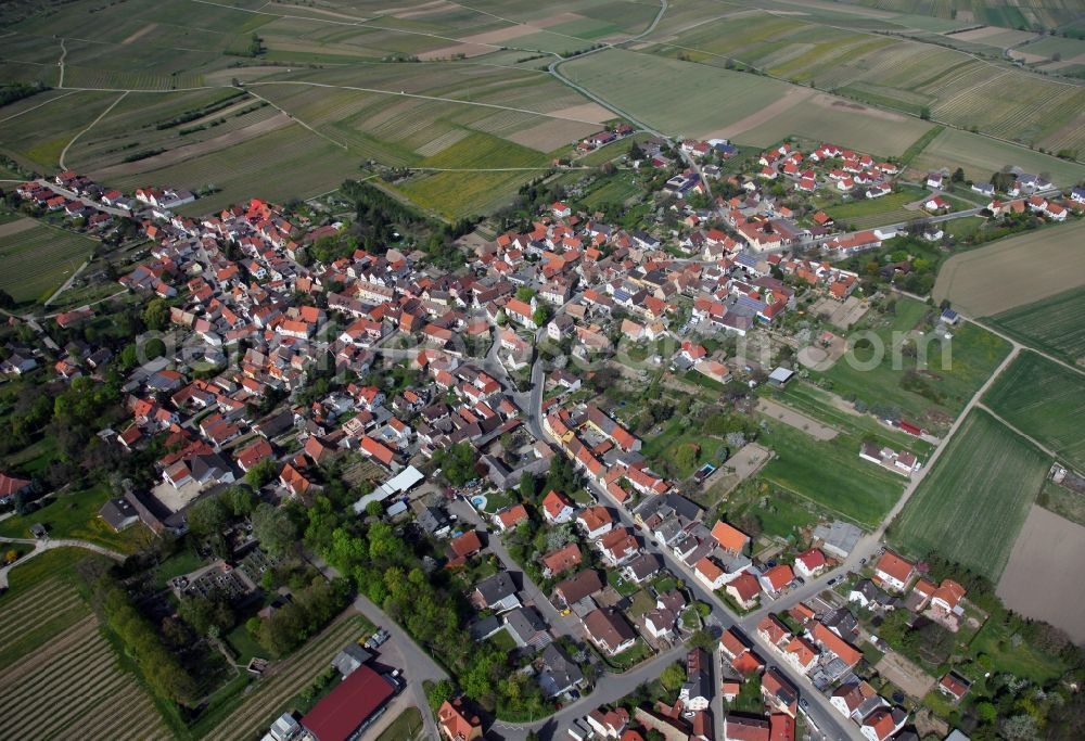 Aerial image Dittelsheim-Heßloch - Townscape of Dittelsheim - Heßloch is a municipality in the district Alzey-Worms in Rhineland-Palatinate