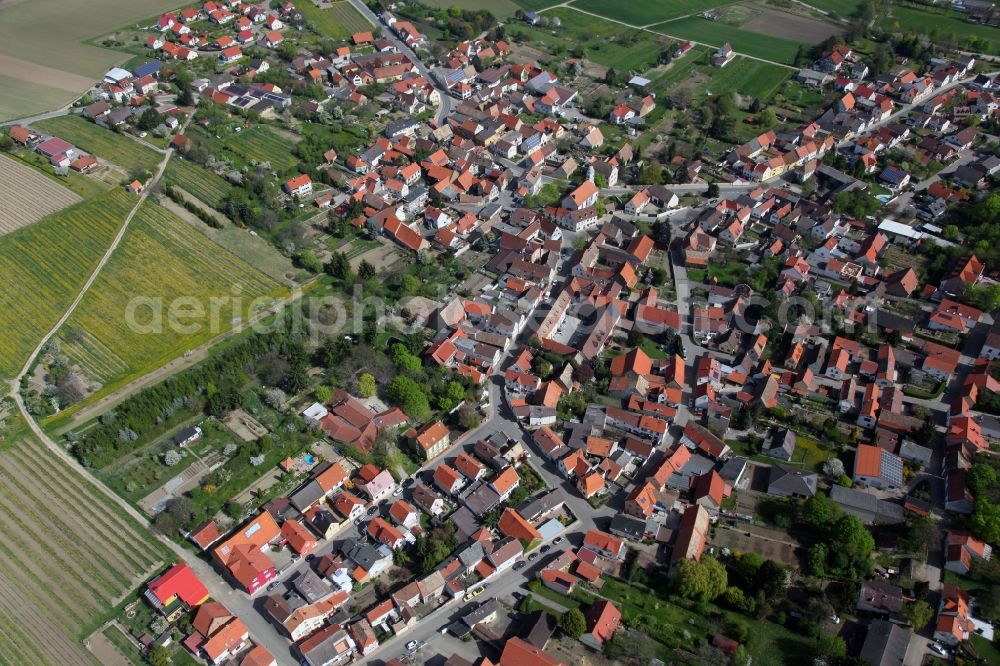 Aerial image Dittelsheim-Heßloch - Townscape of Dittelsheim - Heßloch is a municipality in the district Alzey-Worms in Rhineland-Palatinate