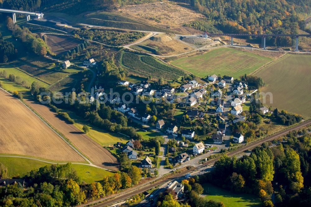 Bestwig from the bird's eye view: Town View of the streets and houses of Duemel in Bestwig in the state North Rhine-Westphalia