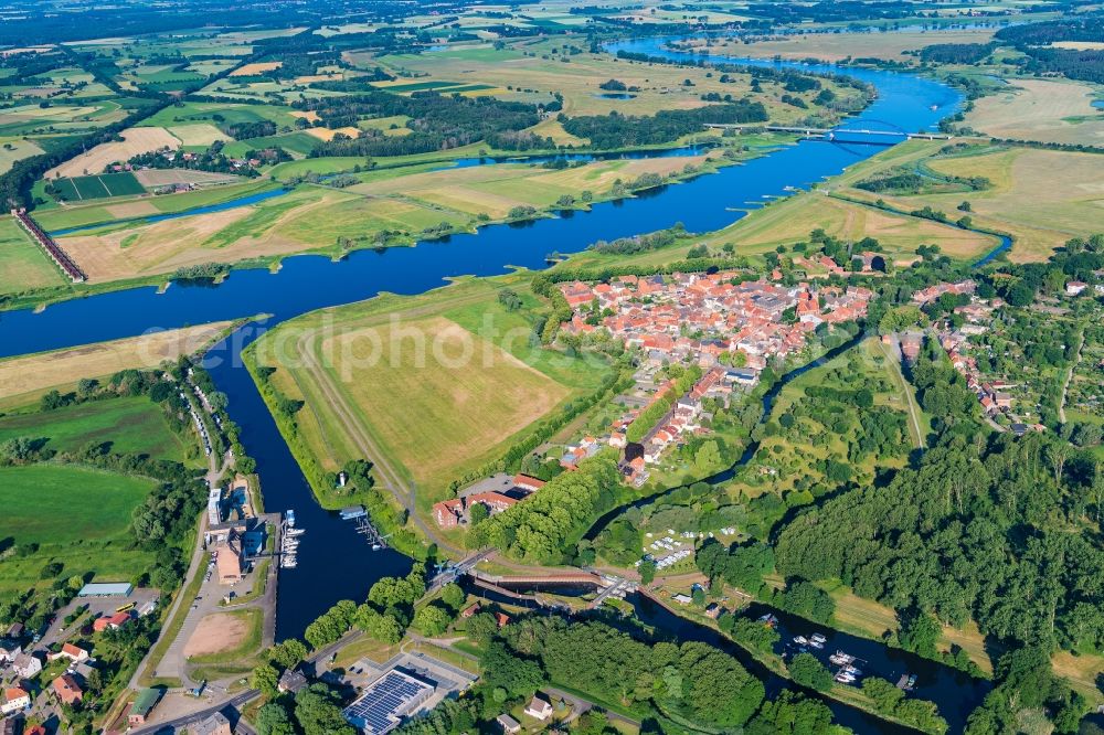 Aerial photograph Dömitz - Town view of the streets and houses of the residential areas in Doemitz an der Elbe in the state Mecklenburg-Western Pomerania, Germany