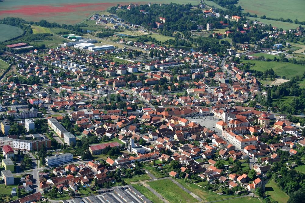 Dobrany - Dobrzan from the bird's eye view: Town View of the streets and houses of the residential areas in Dobrany - Dobrzan in Plzensky kraj - Pilsner Region - Boehmen, Czech Republic