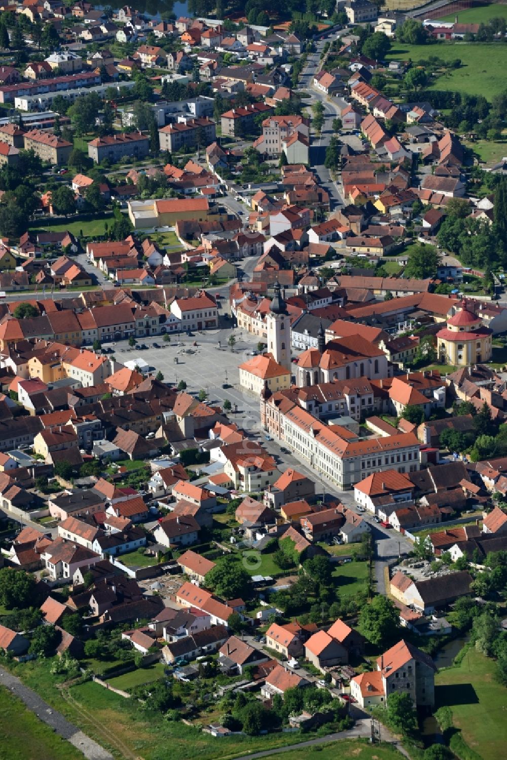 Aerial photograph Dobrany - Dobrzan - Town View of the streets and houses of the residential areas in Dobrany - Dobrzan in Plzensky kraj - Pilsner Region - Boehmen, Czech Republic