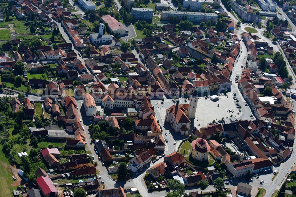 Dobrany - Dobrzan from the bird's eye view: Town View of the streets and houses of the residential areas in Dobrany - Dobrzan in Plzensky kraj - Pilsner Region - Boehmen, Czech Republic