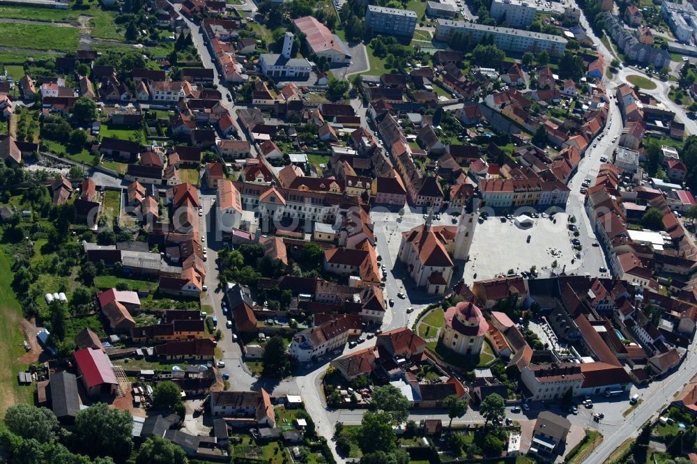 Aerial image Dobrany - Dobrzan - Town View of the streets and houses of the residential areas in Dobrany - Dobrzan in Plzensky kraj - Pilsner Region - Boehmen, Czech Republic