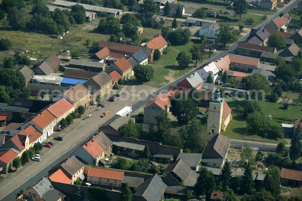 Stülpe from the bird's eye view: View of the village of Stuelpe in the state of Brandenburg. The village with its church from the 16th century is located in the county district of Teltow-Flaeming. The county roads L70 and L73 are meeting here