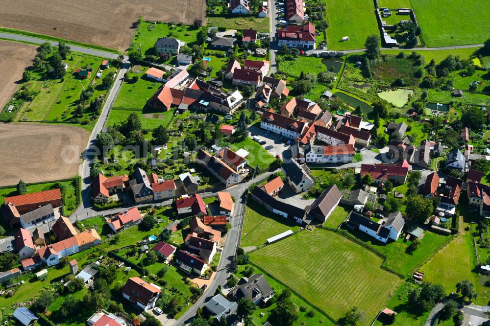 Dorna from above - Town View of the streets and houses of the residential areas in Dorna in the state Thuringia, Germany