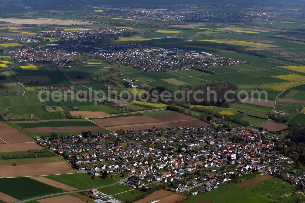 Dornholzhausen from above - Town View of the streets and houses of the residential areas in Dornholzhausen in the state Hesse