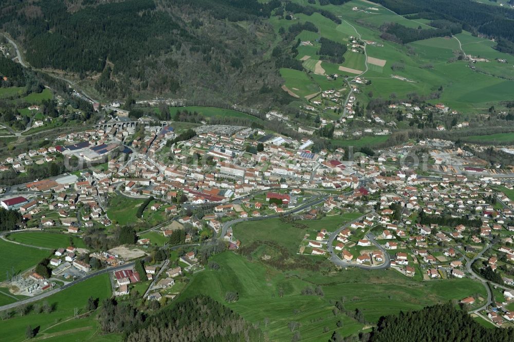 Aerial image Dunières - Town View of the streets and houses of the residential areas in DuniA?res in Auvergne Rhone-Alpes, France