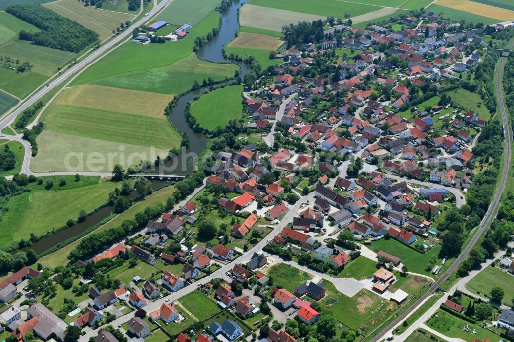 Aerial image Ebermergen - Town View of the streets and houses in Ebermergen in the state Bavaria, Germany