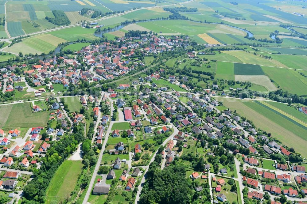 Aerial photograph Ebermergen - Town View of the streets and houses in Ebermergen in the state Bavaria, Germany